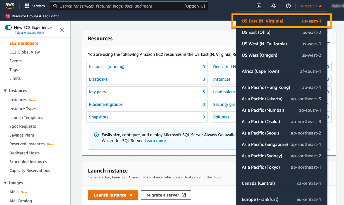 AWS Select Region