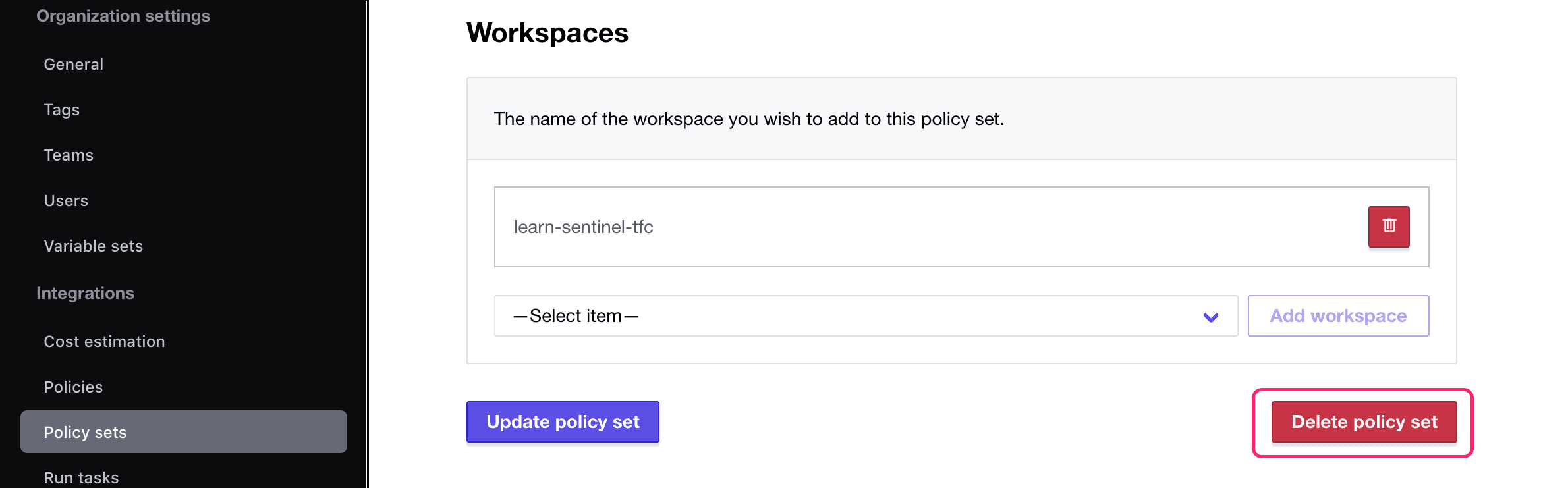 Delete HCP Terraform policy set