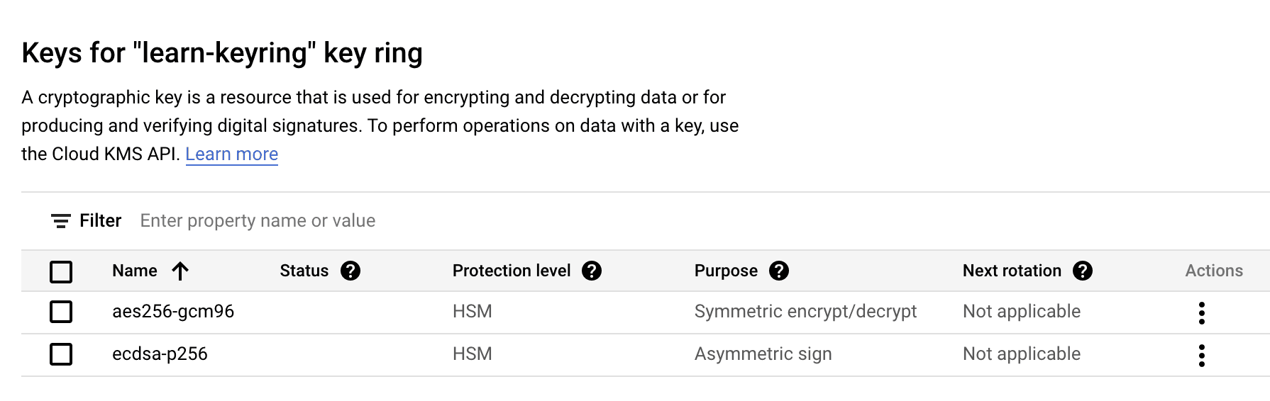 Screenshot showing distribution of keys to Cloud KMS